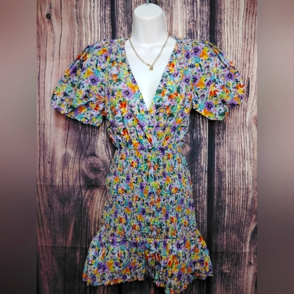 Zara Floral Puff Sleeve Dress Size XS NWT